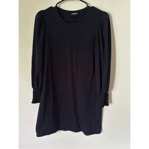Express Womens Navy Puff Shoulder Smocked‎ Cuff Long Sleeve Mini Shift Dress XS